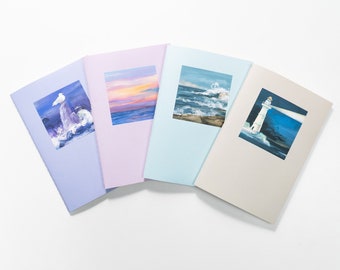 Set of 4 Majestic Ocean Stitched Notebooks | A5 Medium 5.5x8.3 inch | 100gsm eco-friendly paper | 60 pages 30 sheets | OM Journal Sketchbook