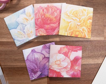Summer Blooms Sticky Notes | Made in USA | 50 Sheets | 3x3 inch Hand Drawn Sticky Memo Pad | Occasional Motto Sticky Notepad Journal Supply