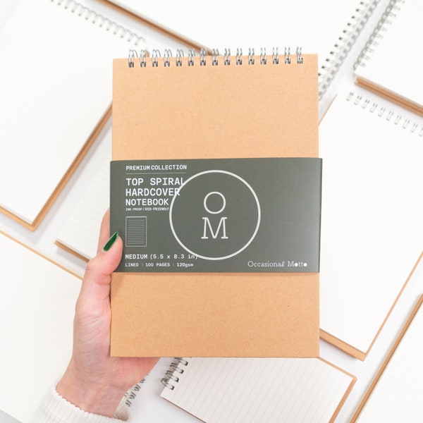 Hardcover Top Spiral Steno Kraft Notebook | 120gsm eco-friendly paper | 100 pages 50 sheets | Occasional Motto A6 A5 B5 Premium Sketchbooks