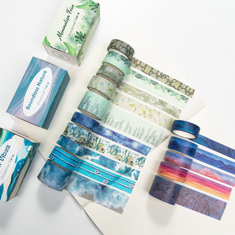15 Rolls Nature Stories Washi Tapes Set | 5 Meters Length Each Roll | Various Widths | OM Signature Wide Journaling Washi Tapes Combo image 4