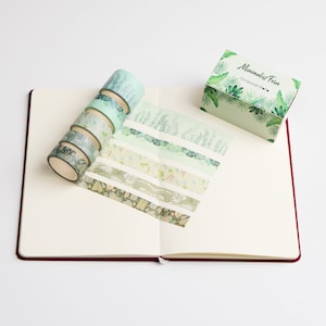 5 Rolls Minimalist Fern Washi Tape Set | 30mm 20mm 15mm width | 5 Meters length | 5 Patterns Journaling Tapes | Occasional Motto Washi Tape