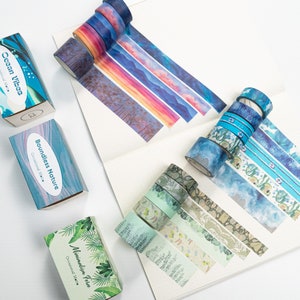 15 Rolls Nature Stories Washi Tapes Set | 5 Meters Length Each Roll | Various Widths | OM Signature Wide Journaling Washi Tapes Combo image 9