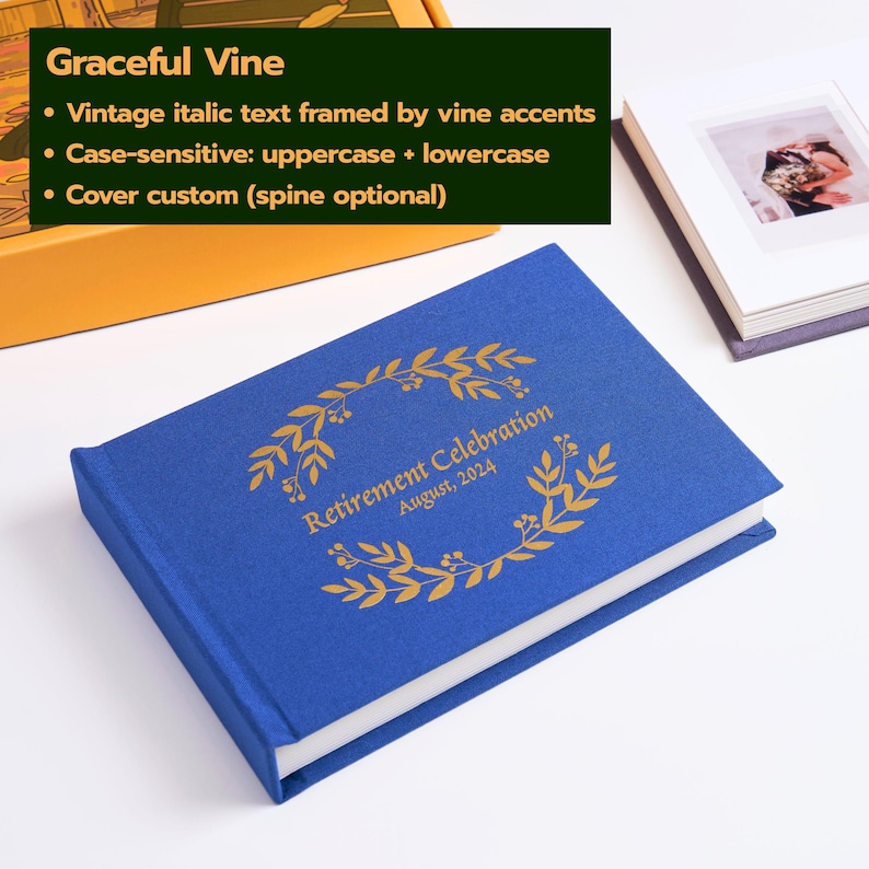 Personalized Linen Hardcover Photo Album For Instax Mini | 48 Pockets (writable thick cardstock) | Occasional Motto Handmade Album Graceful Vine