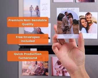 Premium Hardback Save the Date Photo Magnet for Wedding | Free Envelopes Included | 2.5x3.5 in | Occasional Motto Premium Magnet Invitations