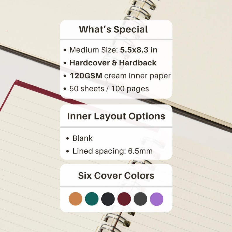 Medium 10-pack Hardcover Spiral Notebooks (A5: 5.5”x8.3”) | 120GSM ...