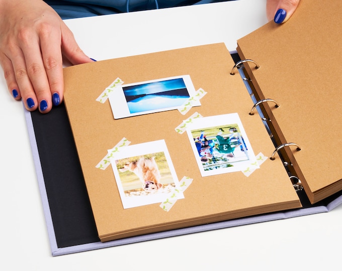 Personalized Linen Hardcover Portrait Binder Scrapbook | 40 Sheets | For Instant Photos & up to 6x10" Photos | Occasional Motto Memory Book
