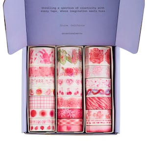 8 Rolls Pink Blossom Dreams Washi Tapes | 30mm to 10mm width | 5 Meters length | Occasional Motto Original 8 Patterns Journal Washi Tapes