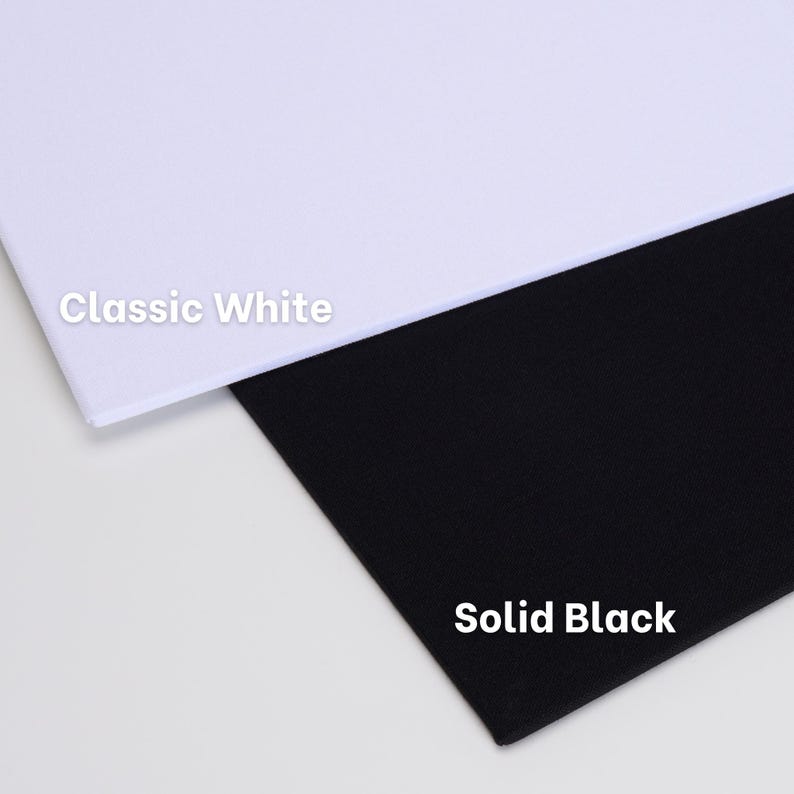 May include: Two rectangular panels are displayed, one in a matte white finish labeled Classic White and one in a matte black finish labeled Solid Black. The panels are positioned at an angle, showing their flat surfaces and clean, straight edges.