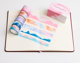 5 Rolls Cloud Shadows Washi Tape Set | 30mm 20mm 15mm width | 5 Meters length | 5 Patterns Journaling Tapes | Occasional Motto Washi Tape