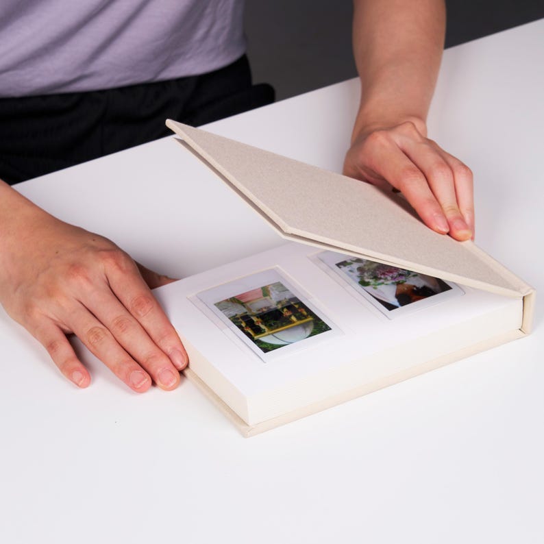 Personalized Linen Hardcover Photo Album For Instax Mini | 48 Pockets (writable thick cardstock) | Occasional Motto Handmade Album image 1