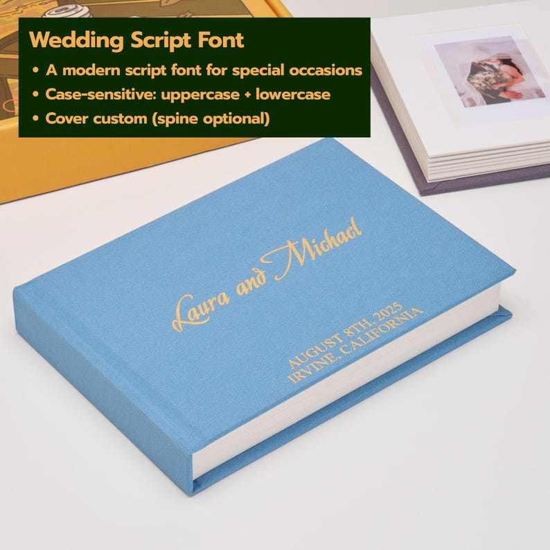 Personalized Linen Hardcover Photo Album For Instax Mini | 48 Pockets (writable thick cardstock) | Occasional Motto Handmade Album Wedding Script Font
