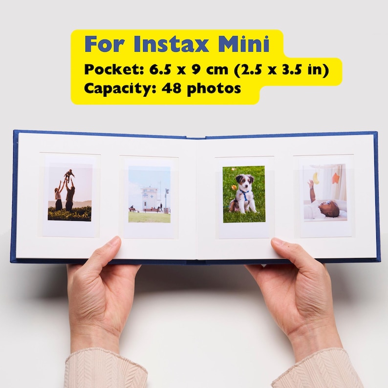Personalized Linen Hardcover Photo Album For Instax Mini | 48 Pockets (writable thick cardstock) | Occasional Motto Handmade Album image 2
