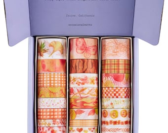 8 Rolls Autumn Echoes Washi Tapes Set | 30mm to 10mm width | 5 Meters length | 8 Patterns Journaling Tapes | Occasional Motto Washi Tape