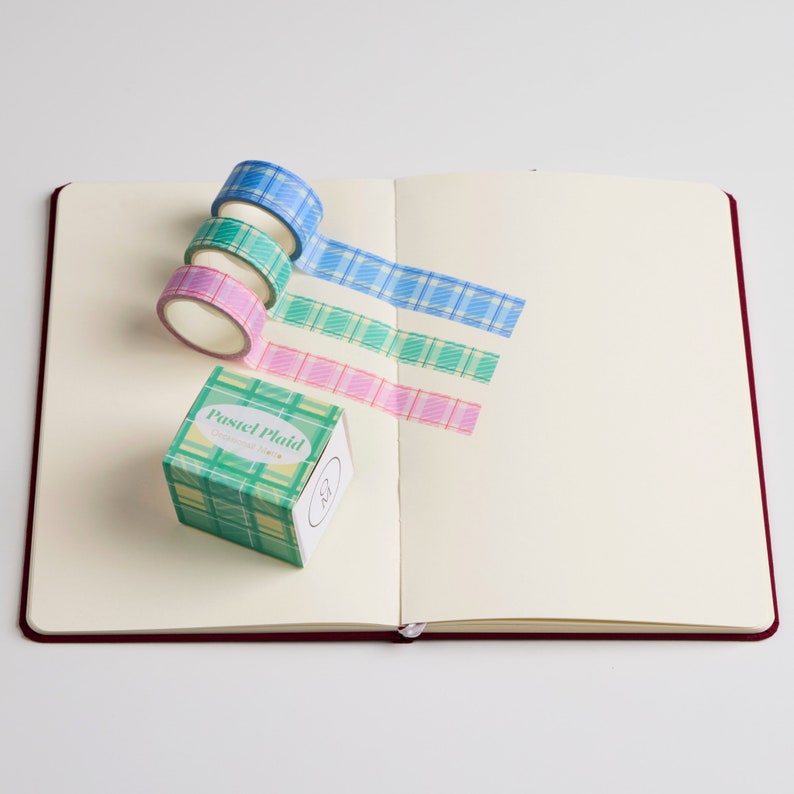 3 Rolls Aesthetic Washi Tape Set | 15mm & 20mm Width | 5 Meters Length | Bullet Art Journal Washi Tapes | Occasional Motto Washi Tapes Combo Pastel Plaid