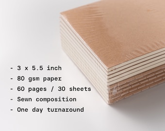 Set of 10 slim A7 kraft notebook | 3 x 5.5 inch | Blank notebook | Sewn Notebook | Traveler's insert | Traveler's notebook | Pocket journal