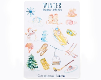 Winter Activities Themed Sticker Sheet for Journaling | Winter Outdoor Activities Aesthetic Stickers | Occasional Motto Sticker Sheet