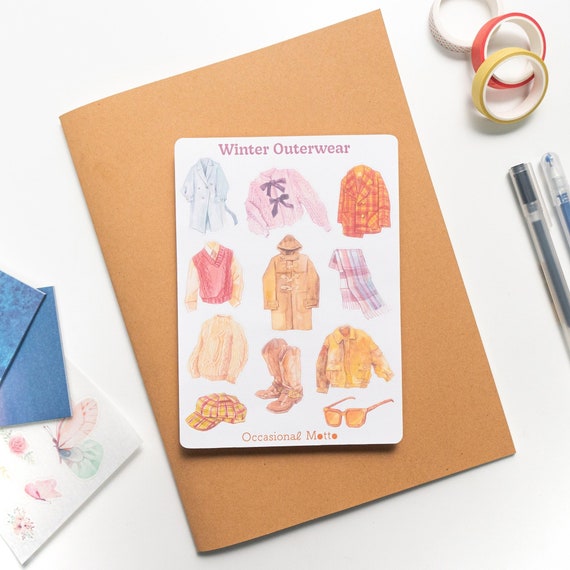 Handmade Winter Outerwear Sticker Sheet | Journaling Stickers | Aesthetic Stickers | Occasional Motto handmade kiss cut stickers