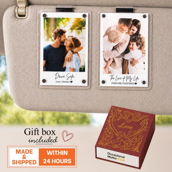 Custom Sleek Acrylic Car Visor Photo Clip | Turn your pet, family, or favorite memories into sun visor decor by Occasional Motto