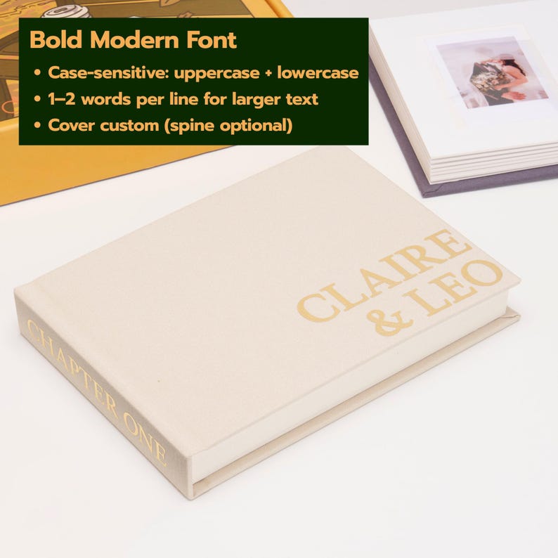 Personalized Linen Hardcover Photo Album For Instax Mini | 48 Pockets (writable thick cardstock) | Occasional Motto Handmade Album Bold Modern Font
