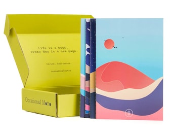 Set of 4 Mountainscape Medium A5 Stitch Bound Notebooks | Eco-friendly 100 gsm paper | 30 sheets 60 pages | OM Journal Sketchbook Set