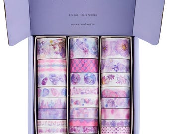 8 Rolls Lavender Fantasy Washi Tapes Set | 30mm 20mm 15mm 10mm Width | 5 Meters Length | Occasional Motto Journal Washi Tapes