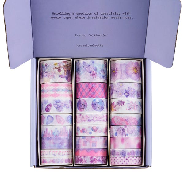 8 Rolls Lavender Fantasy Washi Tapes Set | 30mm 20mm 15mm 10mm Width | 5 Meters Length | Occasional Motto Journal Washi Tapes