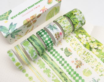 8 Rolls Embrace Spring Washi Tapes Set | 30mm to 10mm width | 5 Meters length | 8 Patterns Journaling Tapes | Occasional Motto Washi Tape