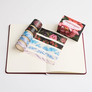 5 Rolls Floral Elegance Washi Tape Set | 30mm 20mm 15mm width | 5 Meters length | 5 Patterns Journaling Tapes | Occasional Motto Washi Tape