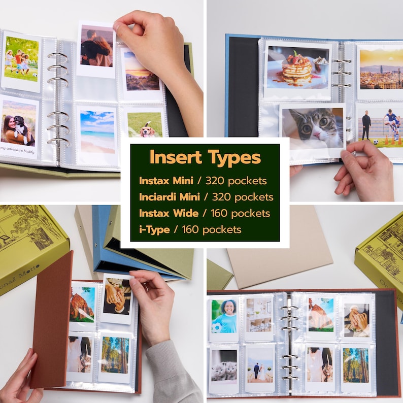 Intax Insert Personalized Linen Hardcover Binder Photo Album for Instax Mini ...