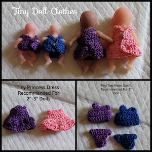 Vestidos de princesa en miniatura o conjunto de dos piezas para muñecas de 5 a 7,5 cm. Se venden por separado (varias opciones).