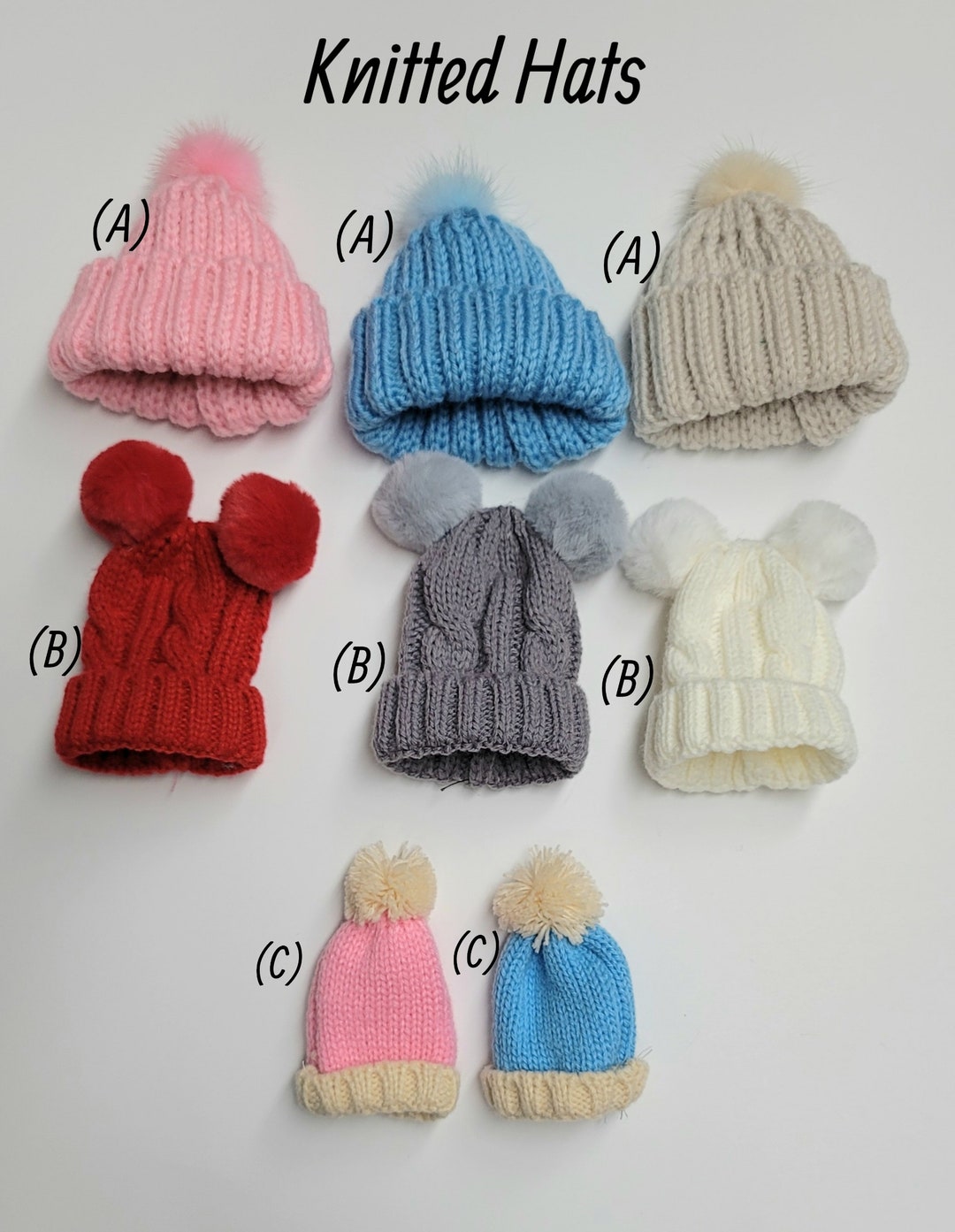 Knitted Doll Hats With Pom Poms. Hats or Beanies Sold Separately Etsy