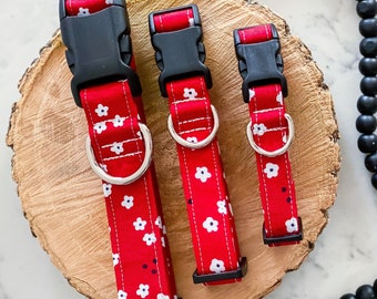 Floral dog collar, fall dog collar, red dog collar, modern dog collar, heavy duty collar, dog gift, puppy collar, boho dog collar