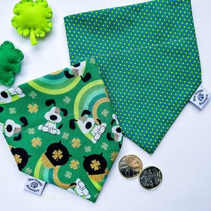 St. Patricks Day dog bandana over the collar, shamrock pet scarf, slip on bandanna, green pet accessories, st pattys scarf, gifts for Irish