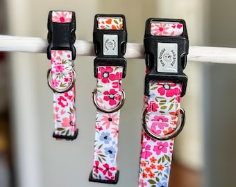 Pink Daisy dog collar, bright floral pattern, heavy duty dog collar, birthday gift for new dog, quick release dog collar girl pet accessory