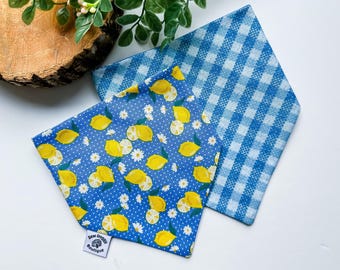 Lemon dog bandana over the collar, Spring dog bandana, slip on bandanna, blue pet accessories, gift for dog from Easter bunny, boy dog