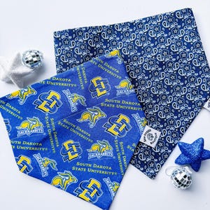 SDSU jacks football game day dog bandana over the collar, sport dog bandana, slip on bandanna, blue pet accessories, state scarf for dogs