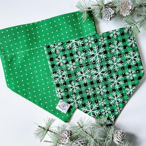Winter snowflake dog Bandana, buffalo plaid dog Bandana, holiday over the collar bandana, stocking stuffer for dog, Christmas gift for dog,