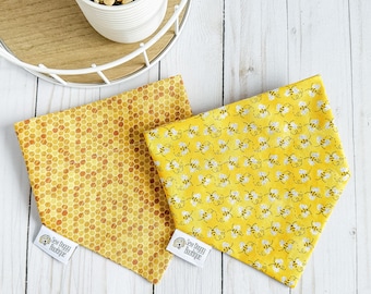 Spring dog bandana, honey bee bandana, Yellow bandana, Slip on bandana, dog hankie, Spring scarf, dog gift, new puppy gift, gift for dog