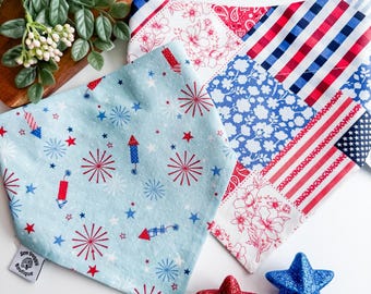 4th of july fireworks dog Bandana over the collar, usa dog scarf, reversible Bandana for pets for summer, birthday gifts for pets under 15