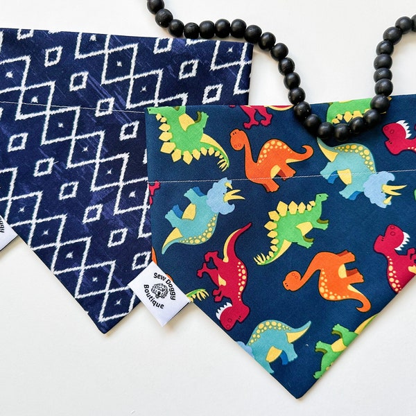 Dinosaur dog bandana, over the collar pet scarf, birthday gift for boy dog, blue dog accessories, new dog dad gift, Dino gifts, personalized