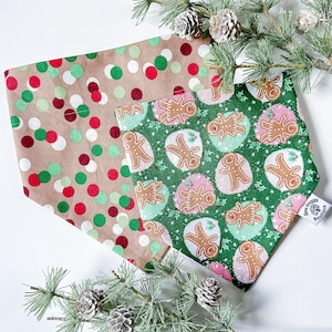 Retro Gingerbread dog Bandana, Christmas dog Bandana, holiday over the collar bandana, stocking stuffer for pet, Christmas gift for dog