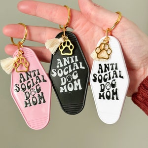 Anti Social Dog mom key chain, retro hotel key chain, birthday gift for dog mom, gift for new puppy parent, stocking stuffers for her