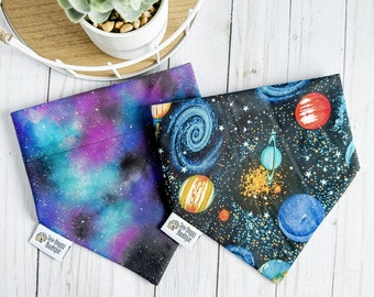 Space dog bandana, planets dog, galaxy dog bandana slip on, over the collar Bandana, dog gift, new puppy, dog dad gift