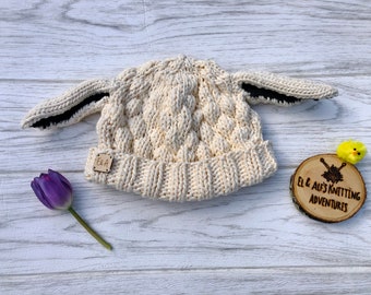 Baby sheep hand knitted hat - lamb ears hat - newborn, Toddler Easter present- made to order - eco-friendly / vegan