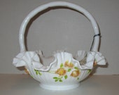 Fenton 1970 39 s Sears White Milk Glass Handpainted Rose Basket