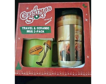 A Christmas Story Fragile Crate Travel Mug/ Major Award Leg Lamp Mug Set
