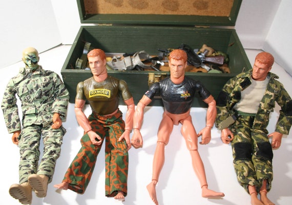 Four 12 GI Joe Dolls With Wood Footlocker Accessories Etsy