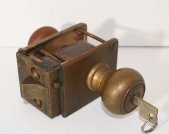Antique Yale Mono Rim LockSet with Brass Door Knobs & Key