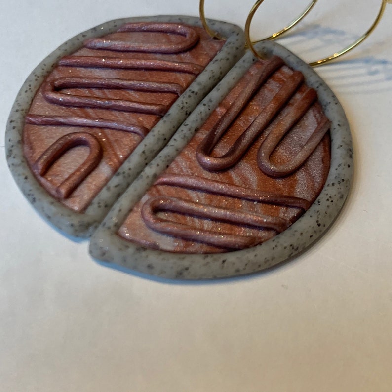 Handmade Copper Mocha Half Circle Textured Polymer Clay Earrings