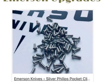 Tornillos de clip de bolsillo Modelos de cuchillo Emerson 3x Tornillos de clip de bolsillo Phillips plateados Tornillos de repuesto Emerson Clip de bolsillo Modelos Emerson listados